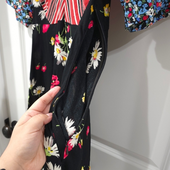 Free People Multicolor Patchwork Striped Floral Short Sleeve V-Neck Dress, 8 - Picture 7 of 15